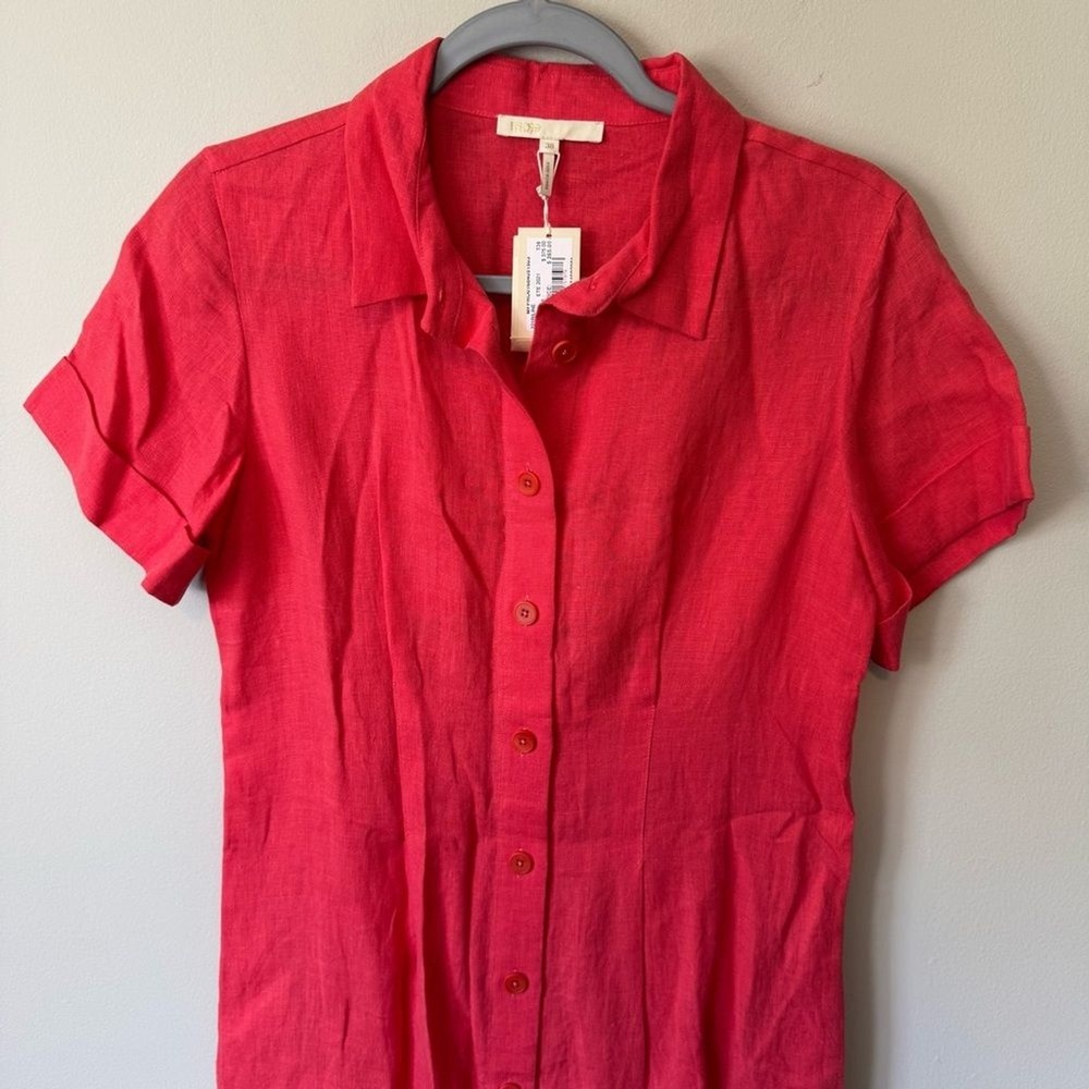 Maje Size 38 Cutout Twisted 100% Linen Midi Shirt Dress - Picture 10 of 10
